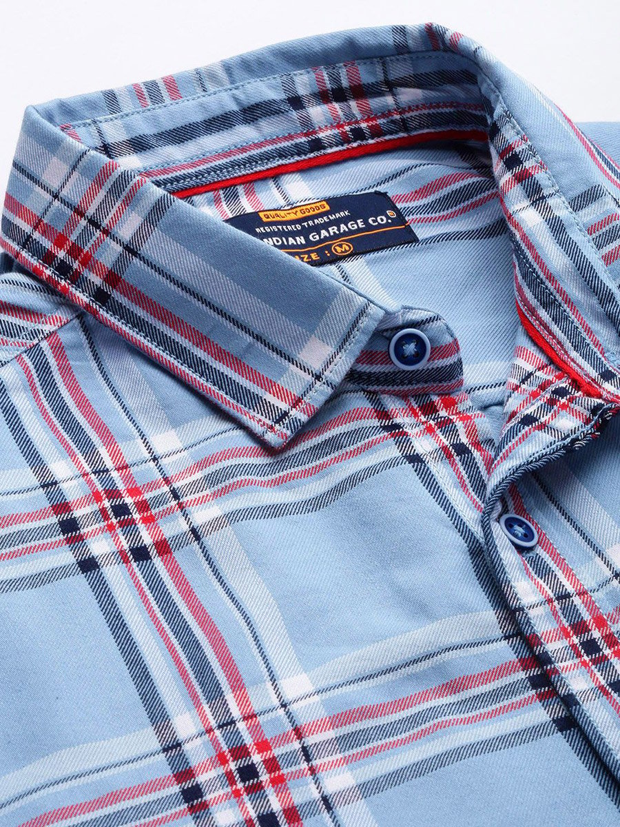 Men Blue Checked Regular Fit Shirt