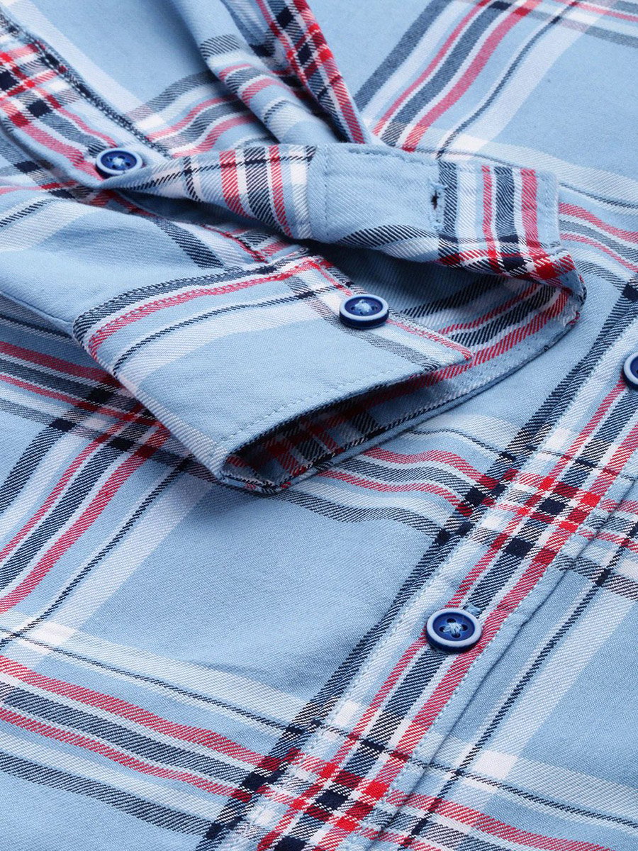 Men Blue Checked Regular Fit Shirt