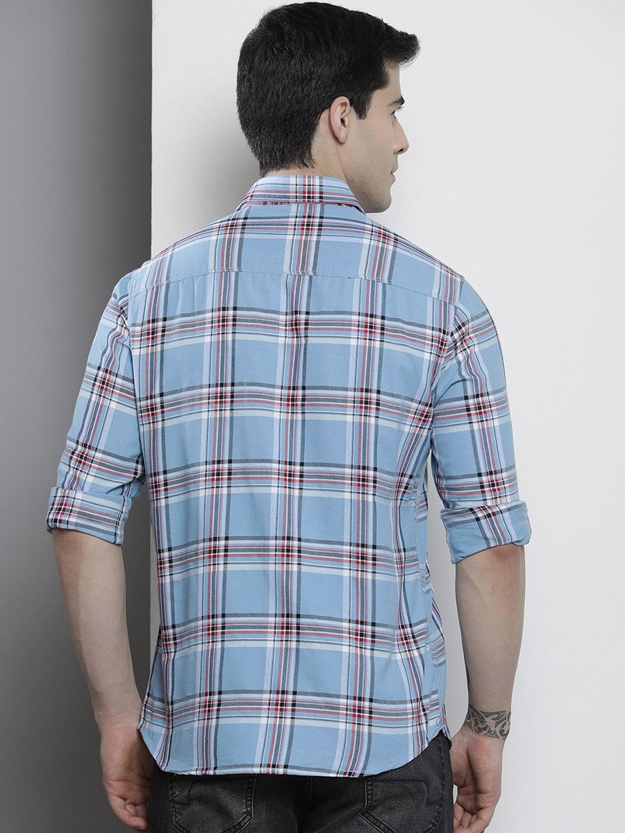 Men Blue Checked Regular Fit Shirt
