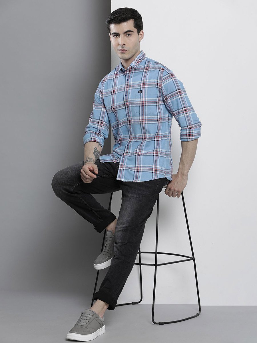 Men Blue Checked Regular Fit Shirt