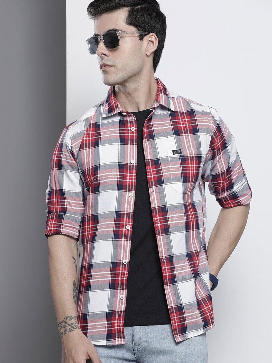 Men Red Checkered Regular Fit Shirt