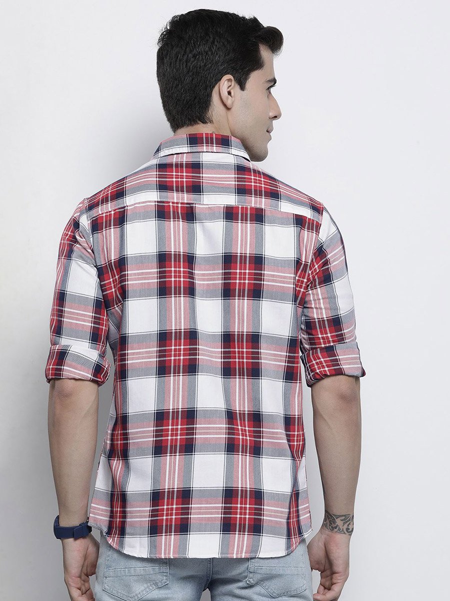 Men Red Checkered Regular Fit Shirt