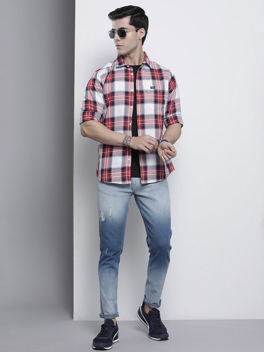 Men Red Checkered Regular Fit Shirt