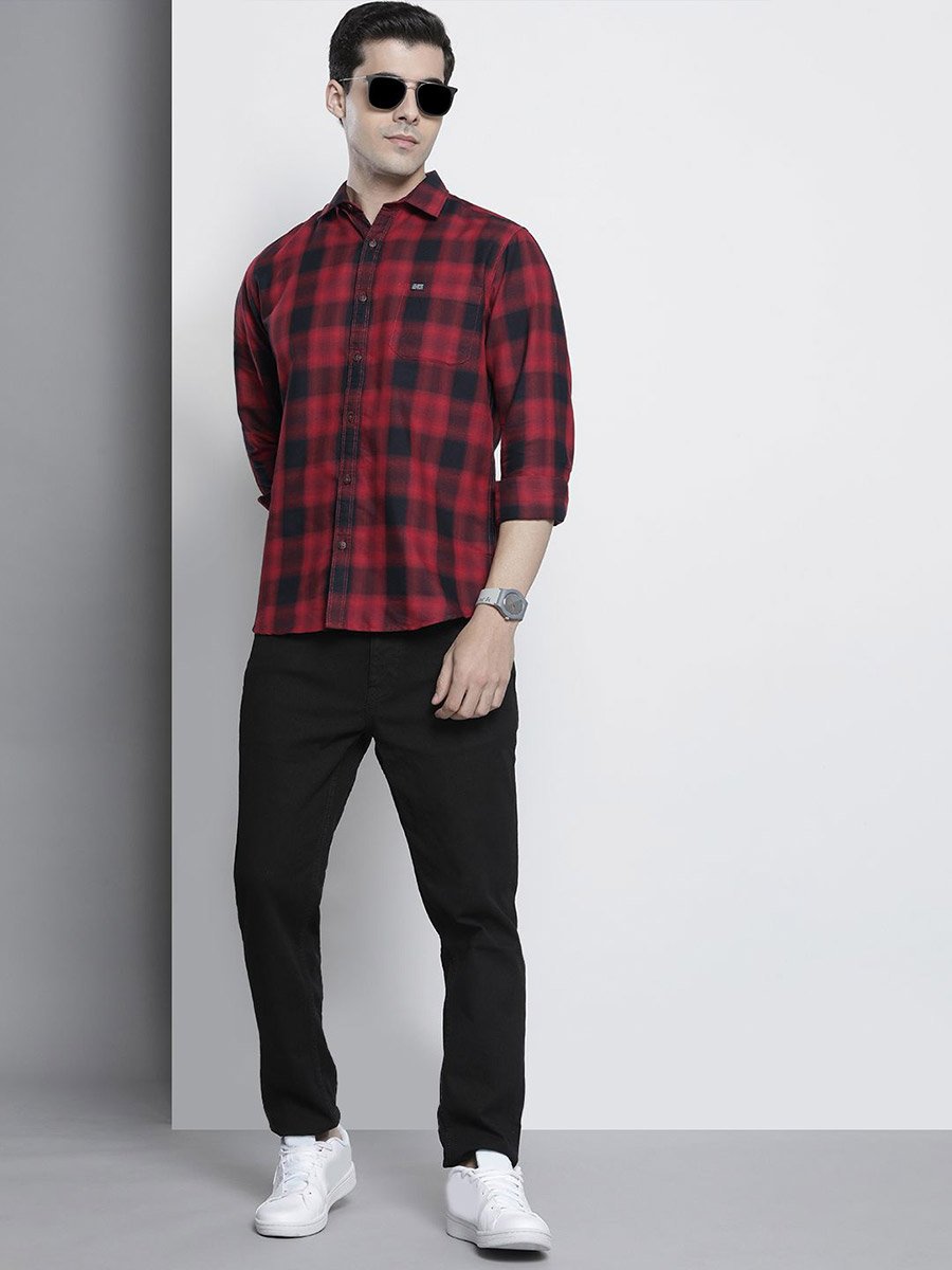 Men Red Checkered Casual Shirt