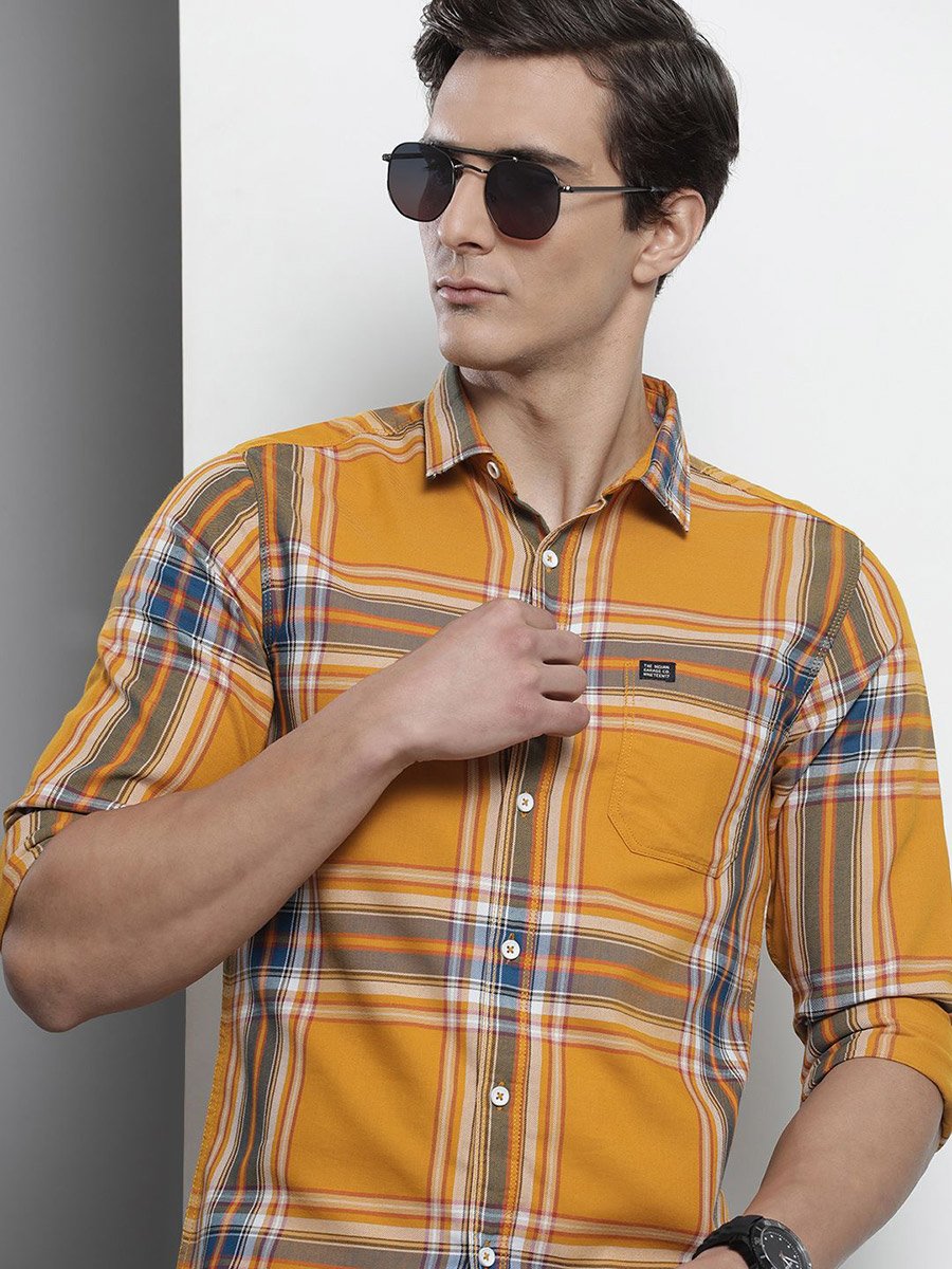 Men Mustard Regular Fit Checkered Shirt