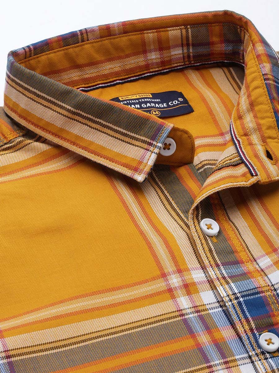 Men Mustard Regular Fit Checkered Shirt