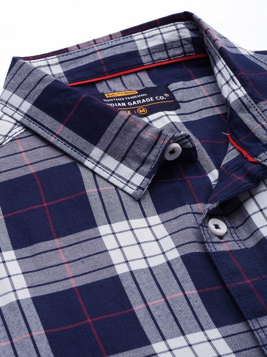 Navy Blue Checked Casual Shirt for Men