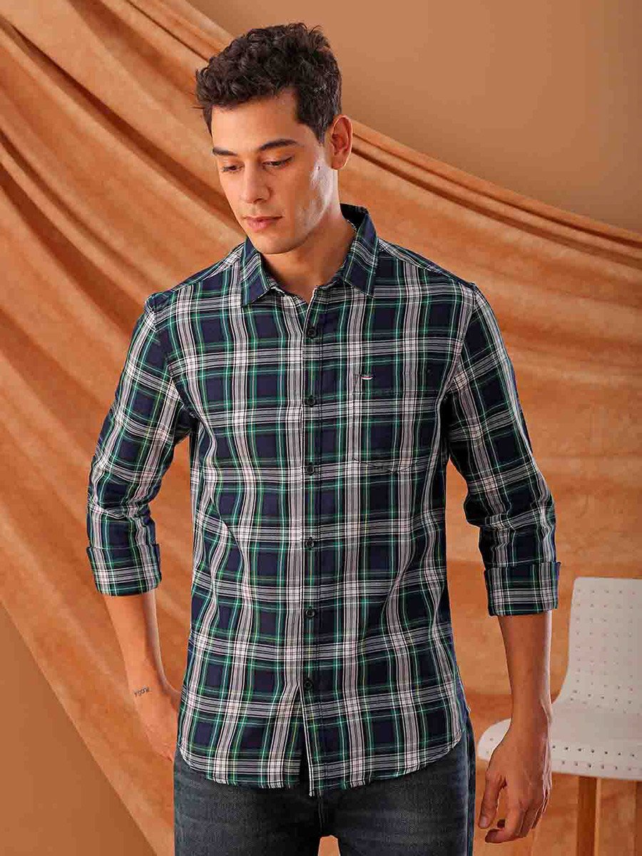 Men Blue Plaid Slim Fit Shirt