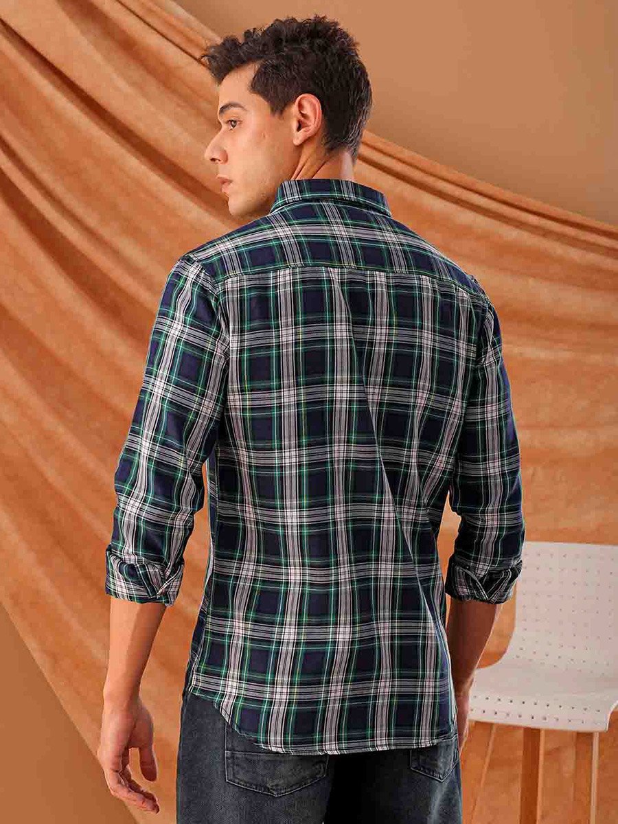 Men Blue Plaid Slim Fit Shirt