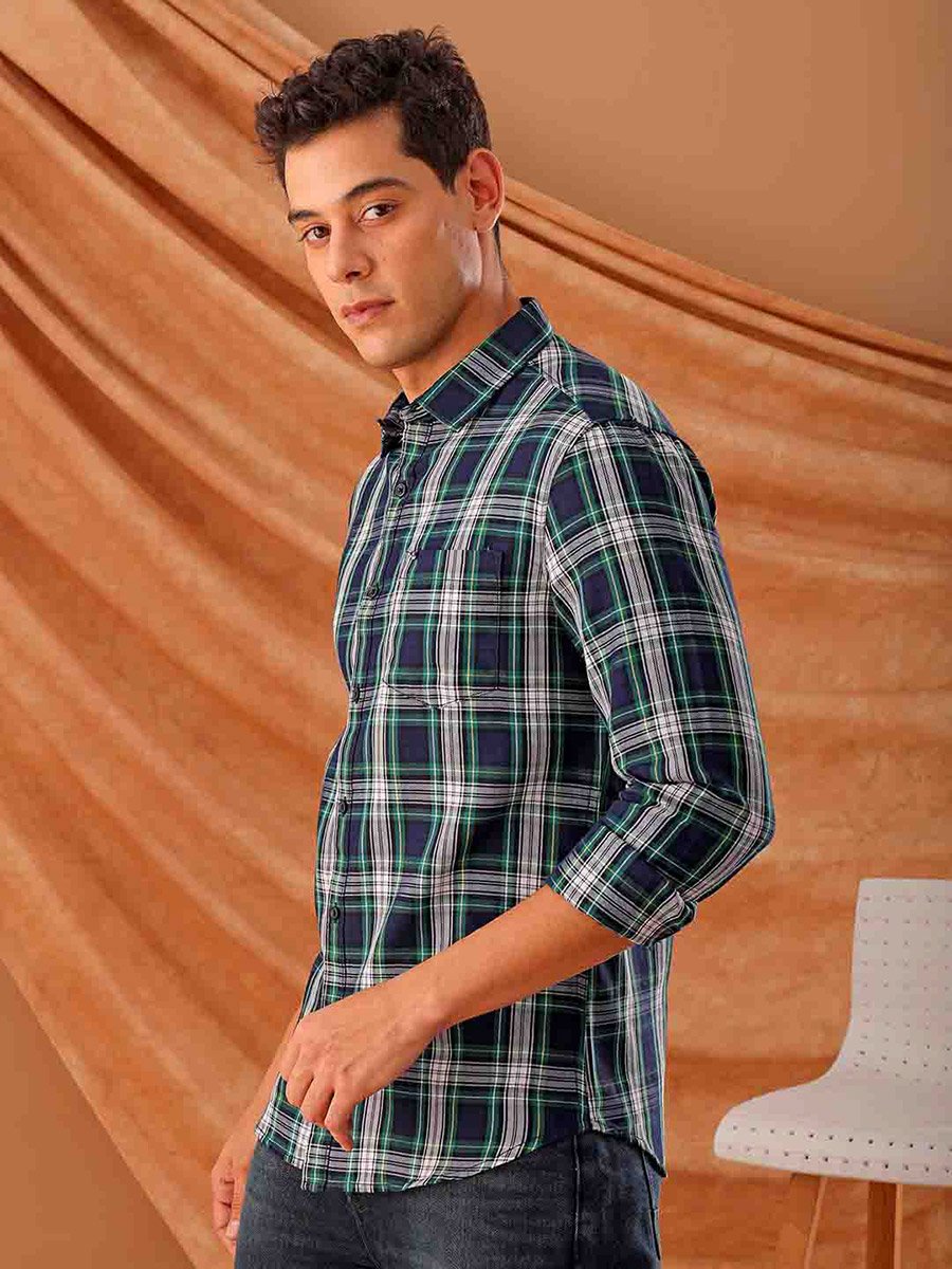 Men Blue Plaid Slim Fit Shirt