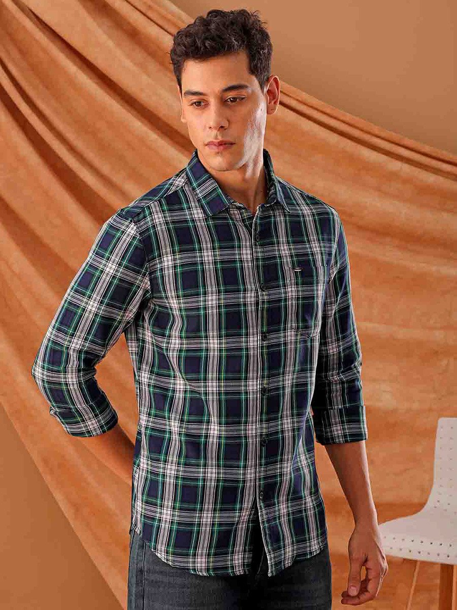 Men Blue Plaid Slim Fit Shirt