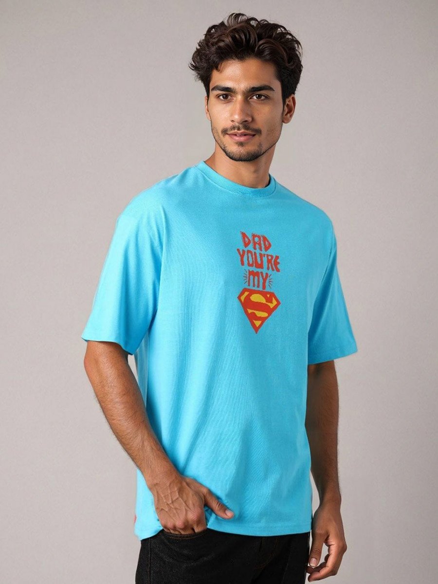 Men Blue Boxy Fit Graphic T-Shirt
