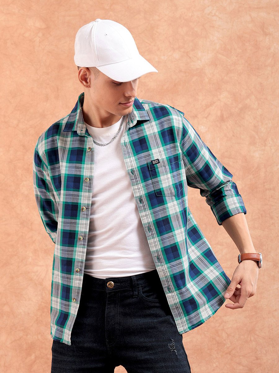 Men Green Checkered Casual Shirt