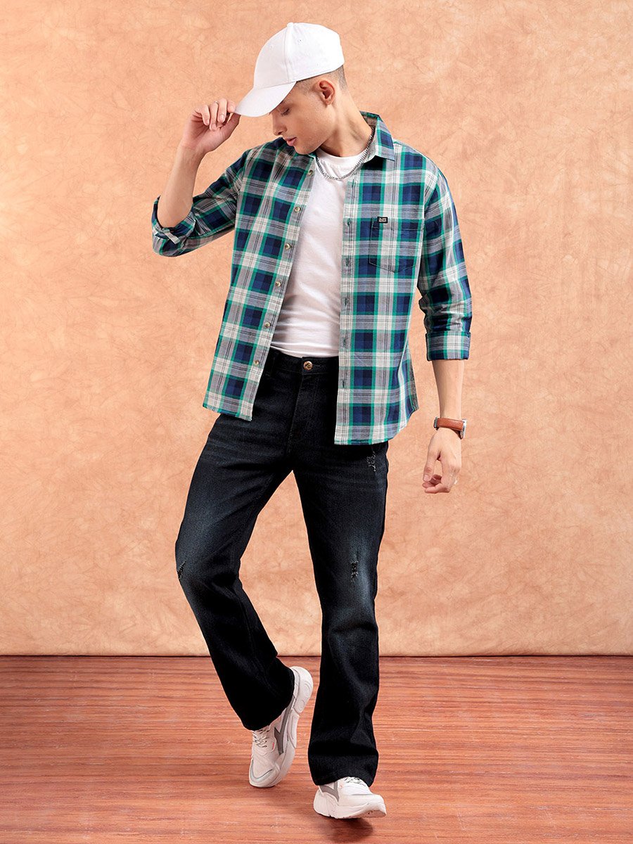 Men Green Checkered Casual Shirt