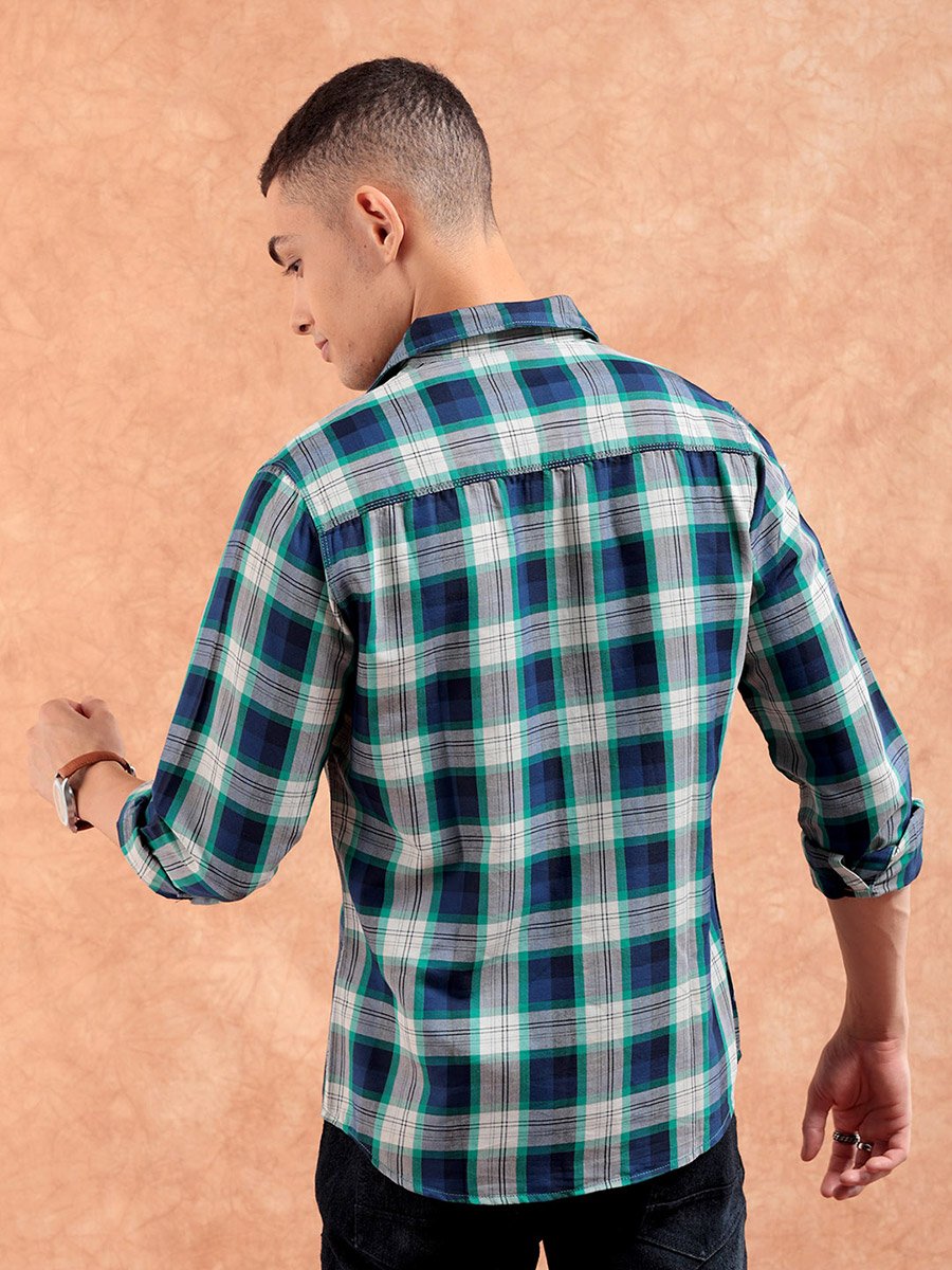 Men Green Checkered Casual Shirt