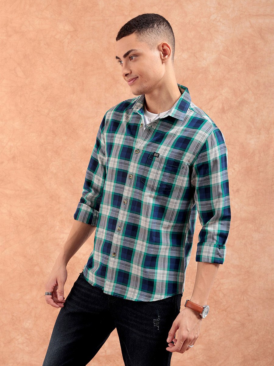 Men Green Checkered Casual Shirt