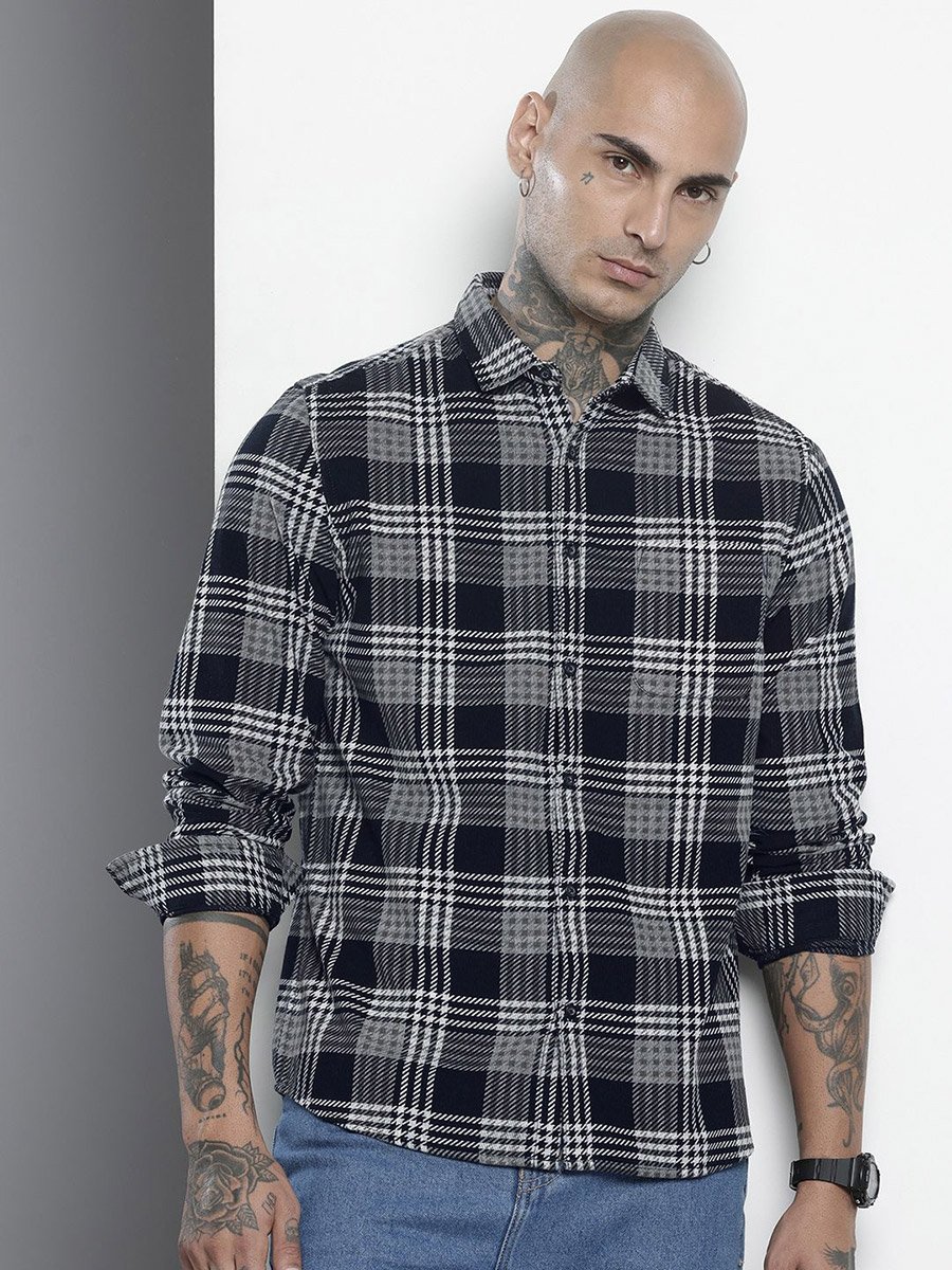 Men Black Regular Fit Checkered Shirt