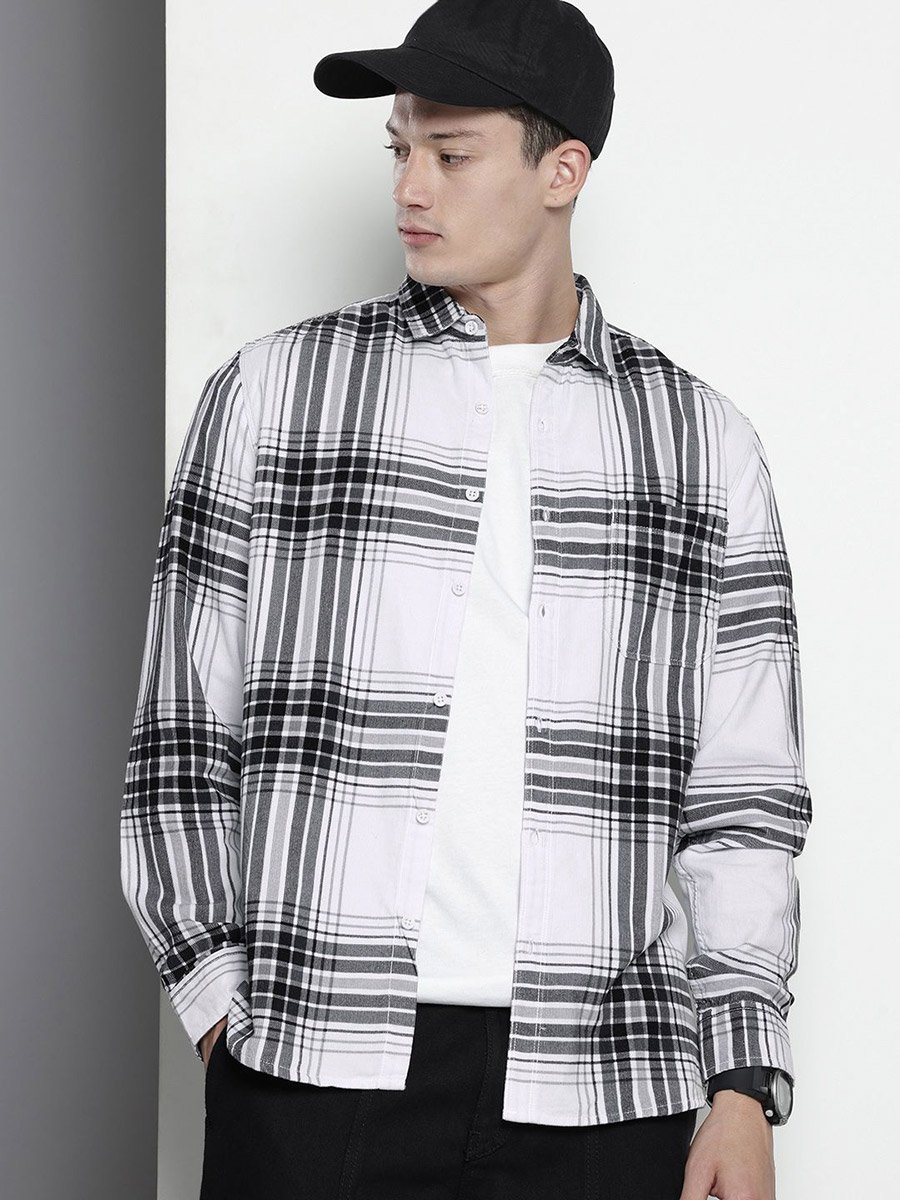 Men White Regular Fit Checked Shirt