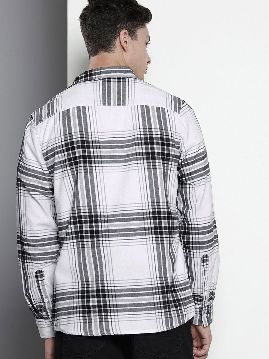 Men White Regular Fit Checked Shirt