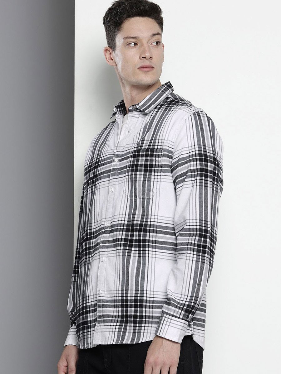 Men White Regular Fit Checked Shirt