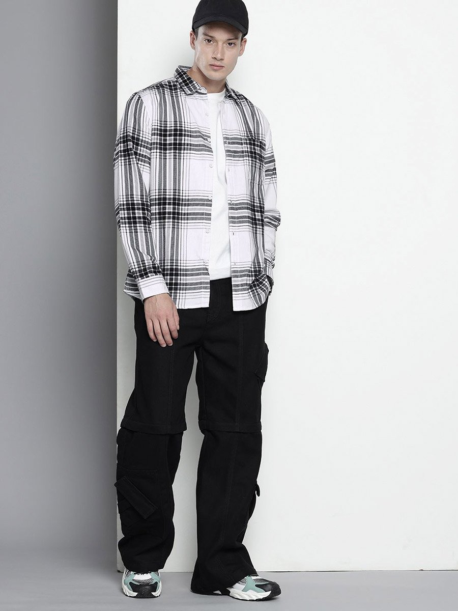Men White Regular Fit Checked Shirt
