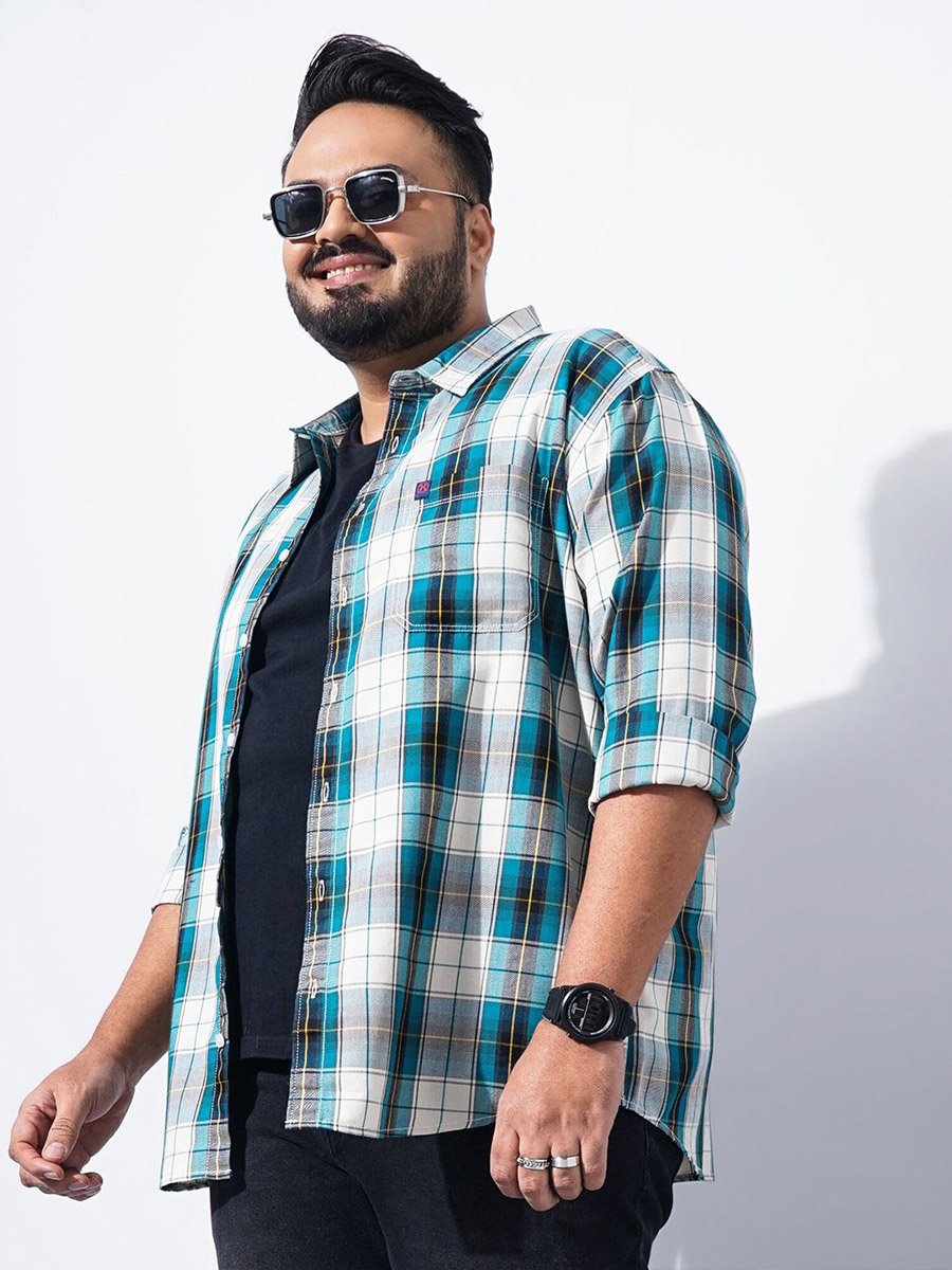 Plus Size Green Checked Casual Shirt