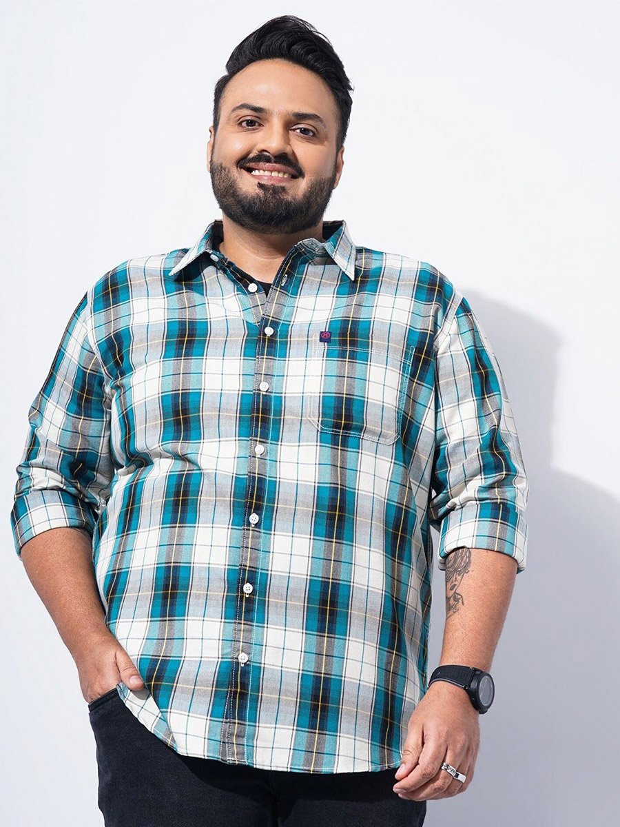 Plus Size Green Checked Casual Shirt