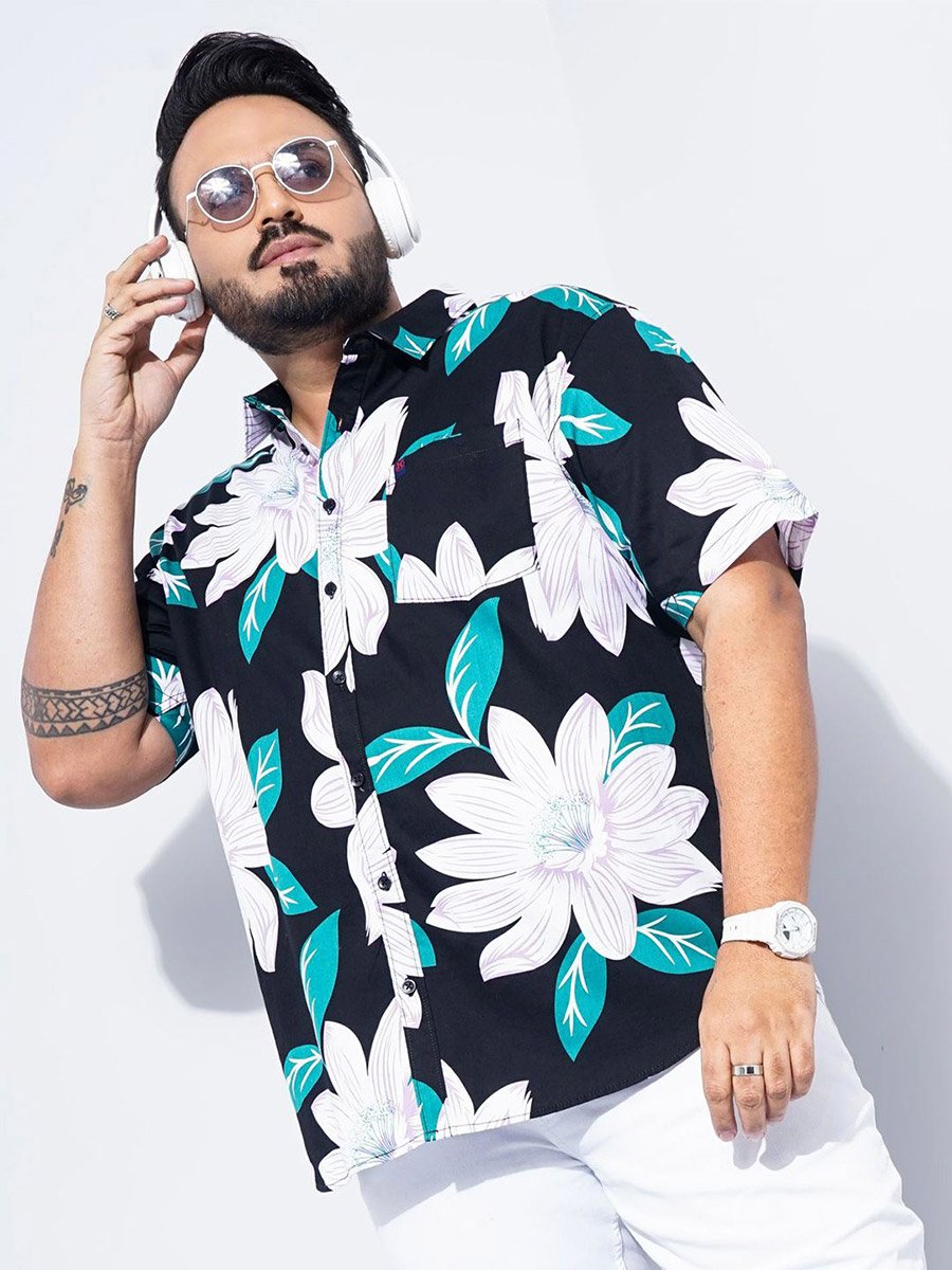 Plus Size Floral Print Short Sleeve Shirt