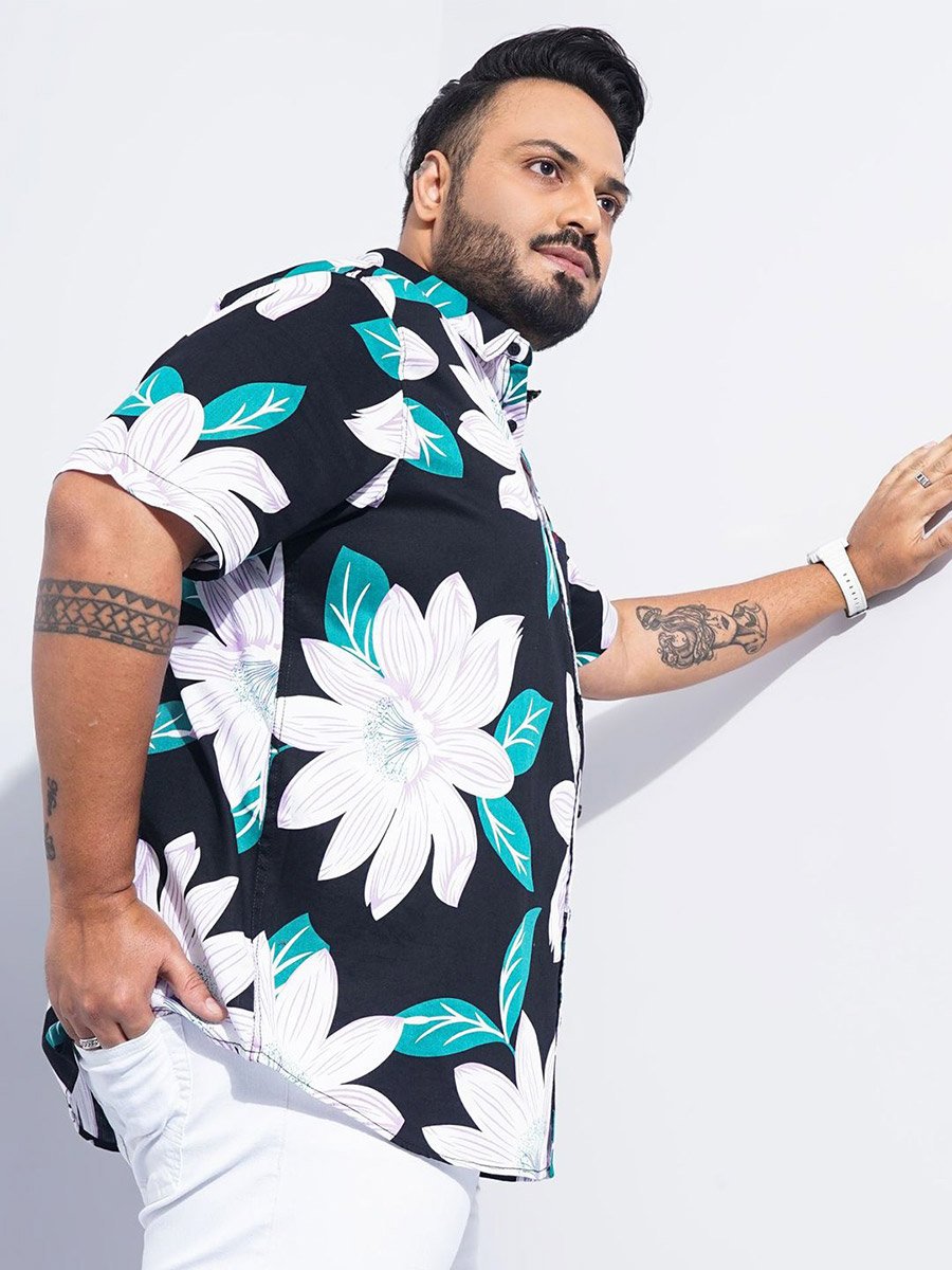 Plus Size Floral Print Short Sleeve Shirt