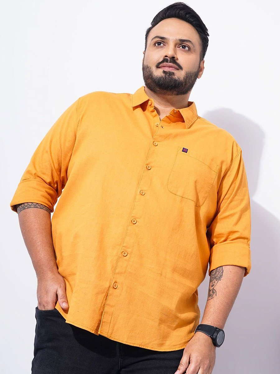 Plus Size Orange Cotton Casual Shirt