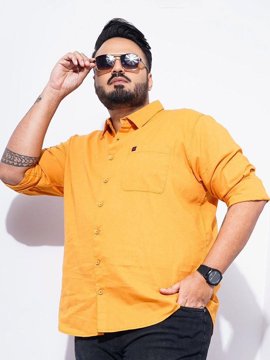 Plus Size Orange Cotton Casual Shirt