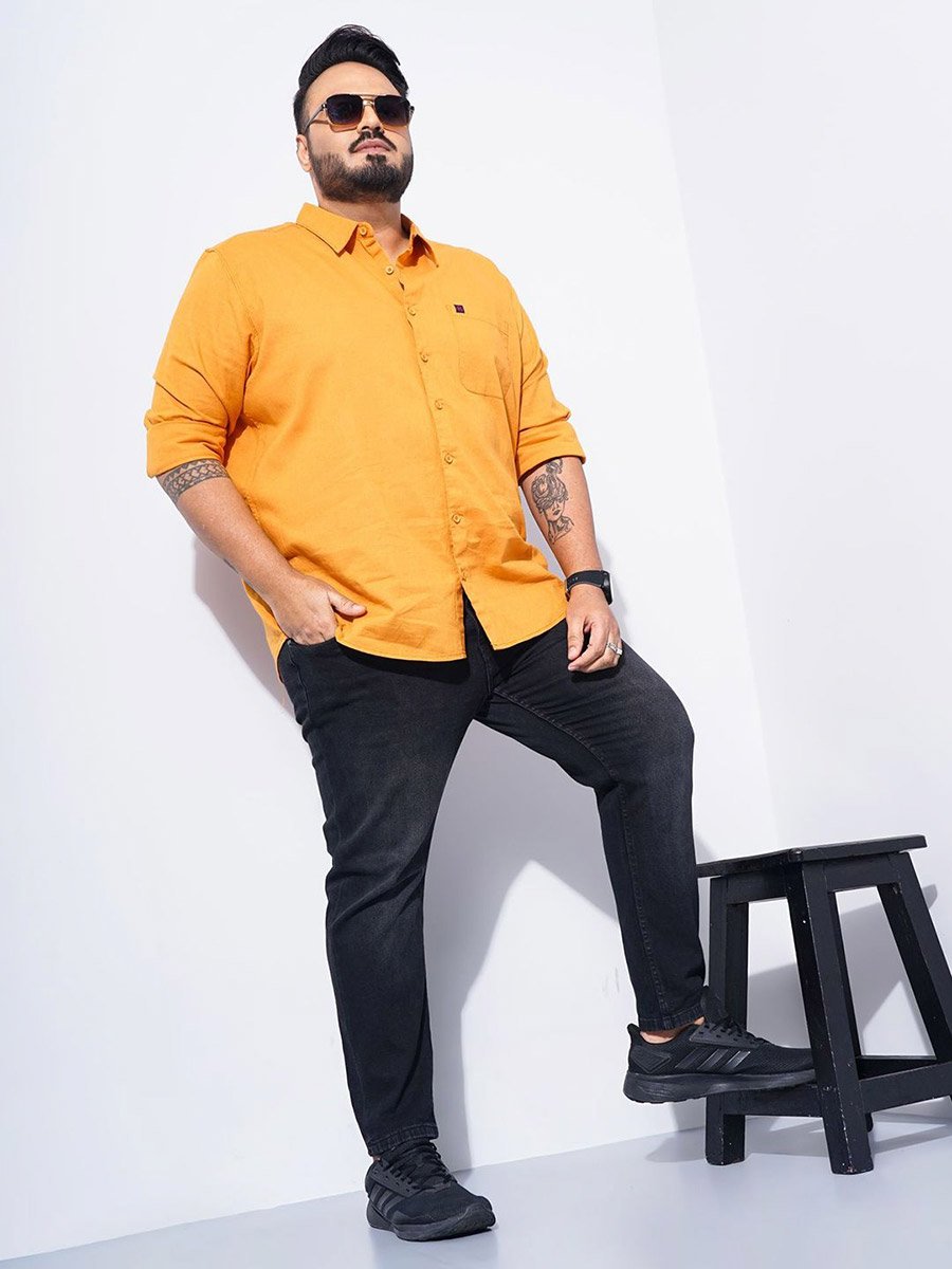 Plus Size Orange Cotton Casual Shirt