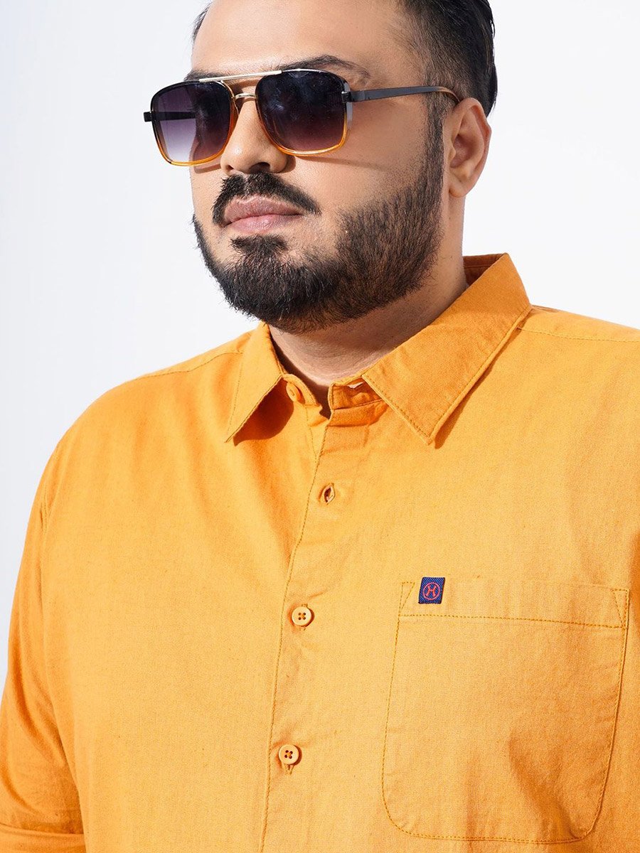 Plus Size Orange Cotton Casual Shirt