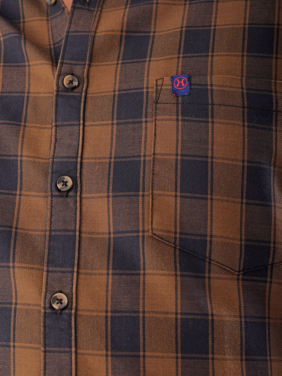 Plus Size Brown Checked Cotton Blend Shirt