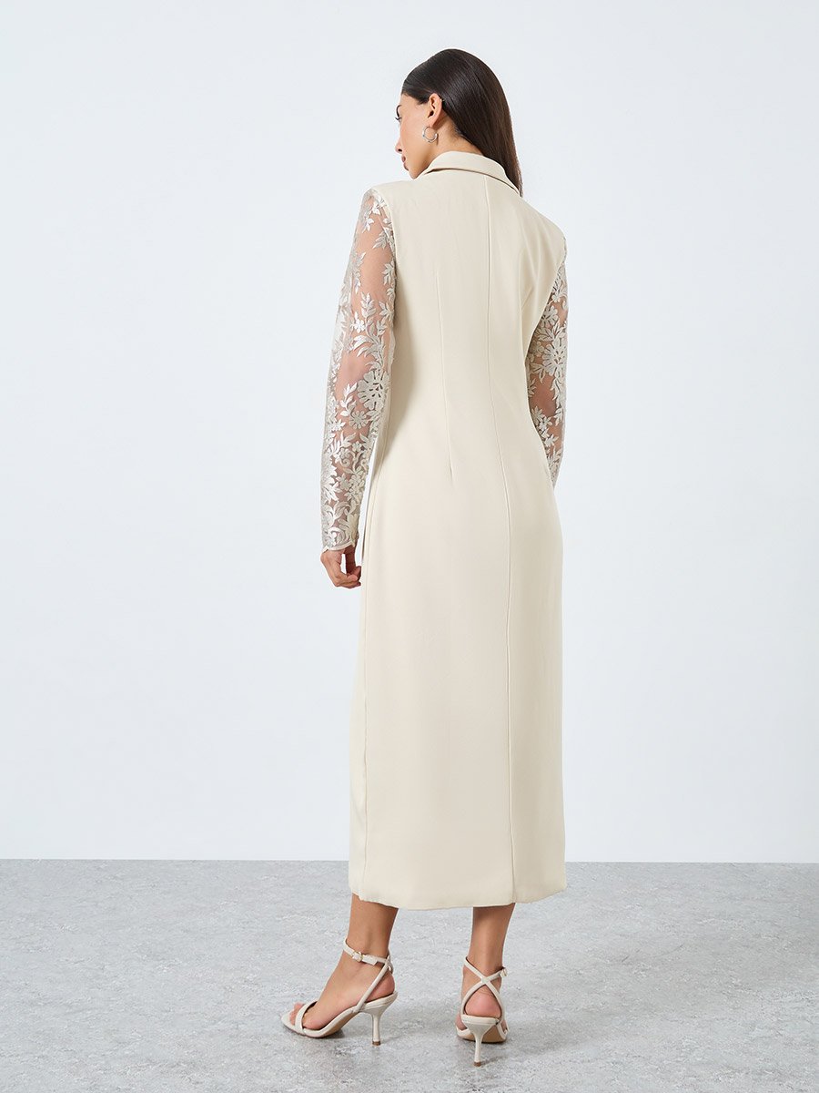 Cream Lace Sleeve Blazer Midi Dress For Women at Saudi | Styli
