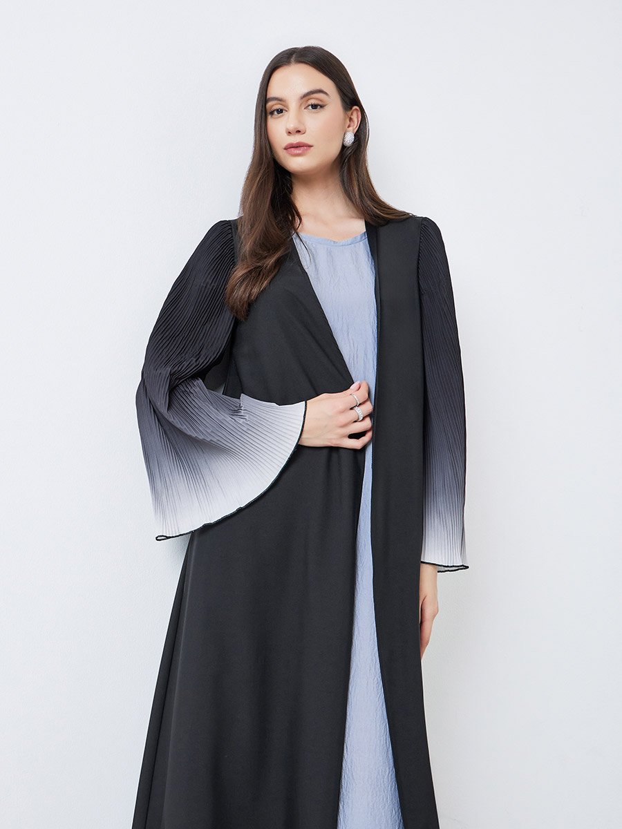 Dye Print Bell Sleeve Open Front Abaya