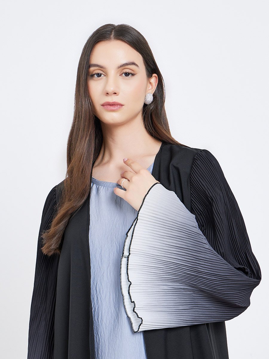 Dye Print Bell Sleeve Open Front Abaya