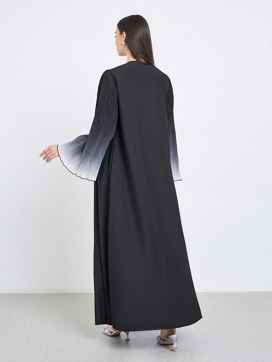 Dye Print Bell Sleeve Open Front Abaya