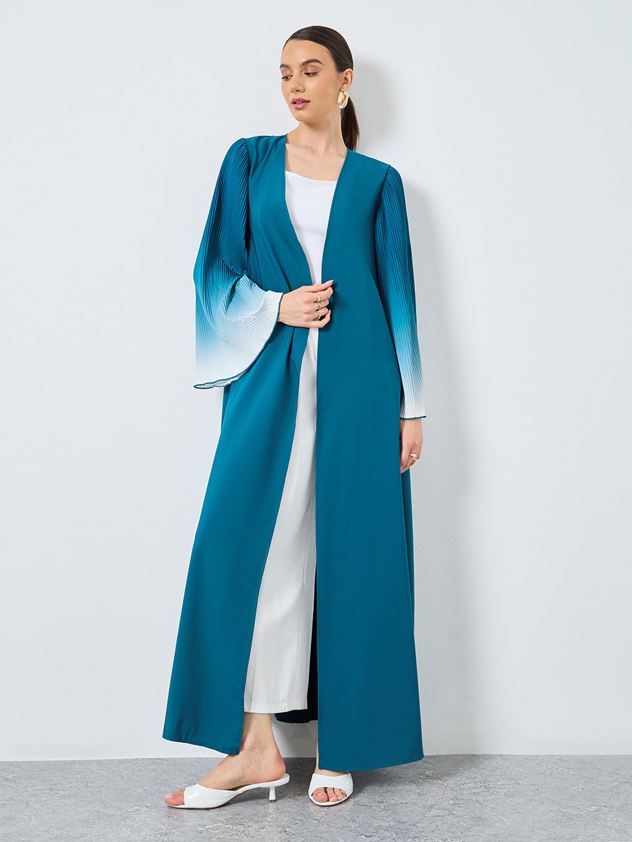 Dye Print Bell Sleeve Open Front Abaya