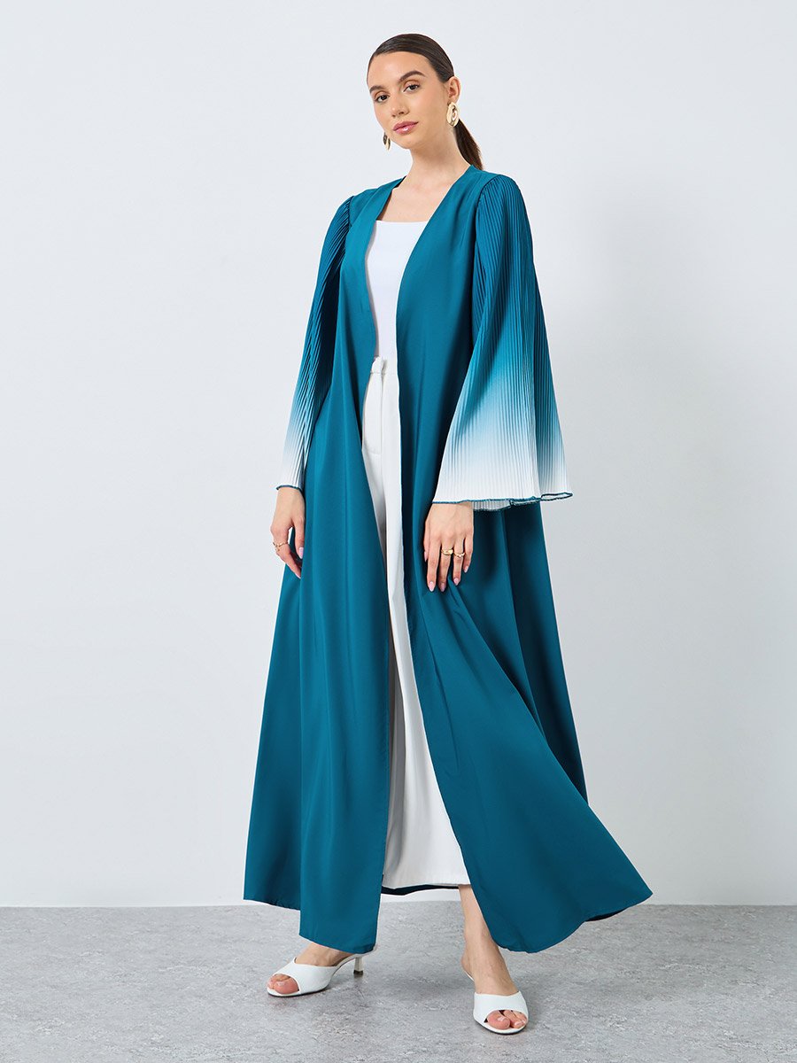 Dye Print Bell Sleeve Open Front Abaya