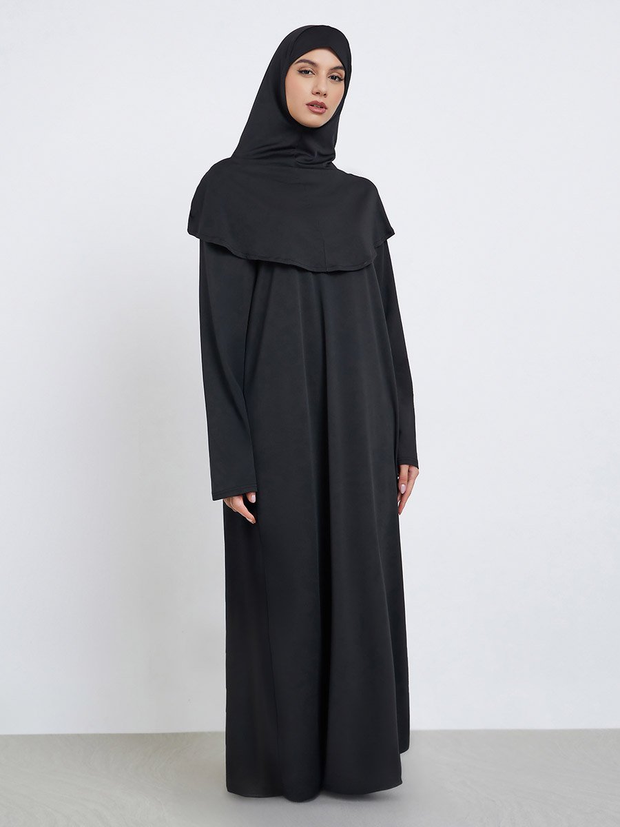 Black Solid Abaya with Hijab