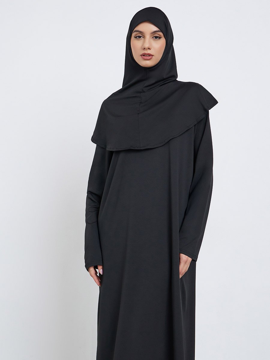 Black Solid Abaya with Hijab
