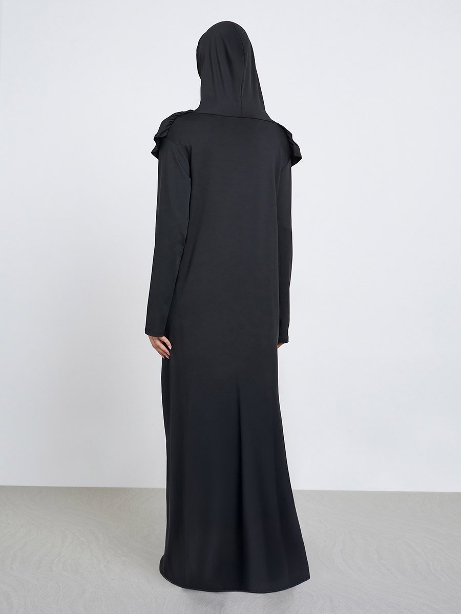 Black Solid Abaya with Hijab