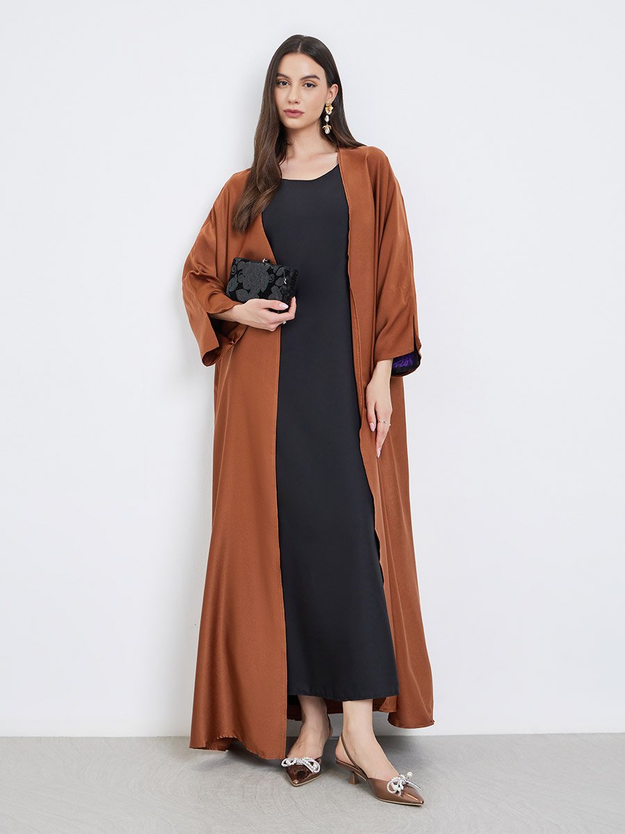 Solid Open Front Satin Abaya