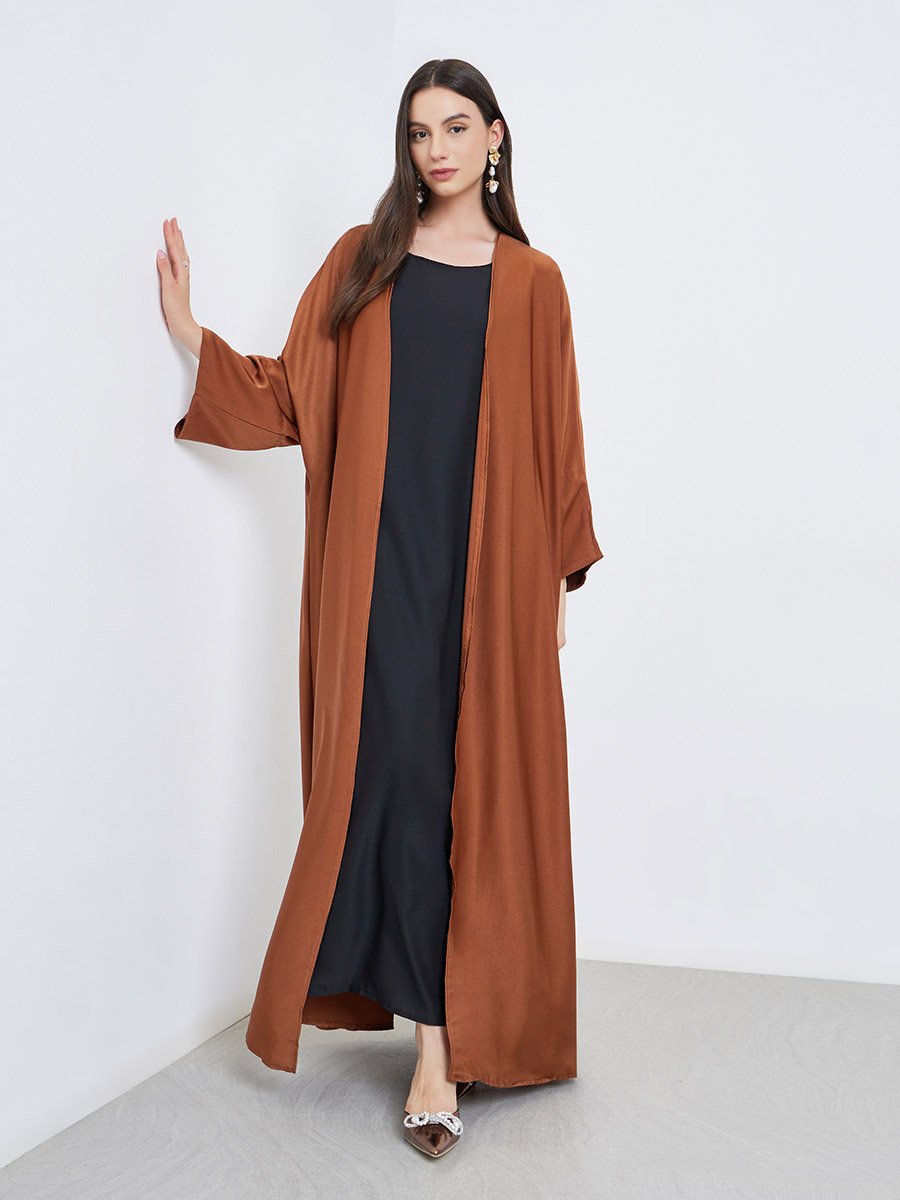 Solid Open Front Satin Abaya