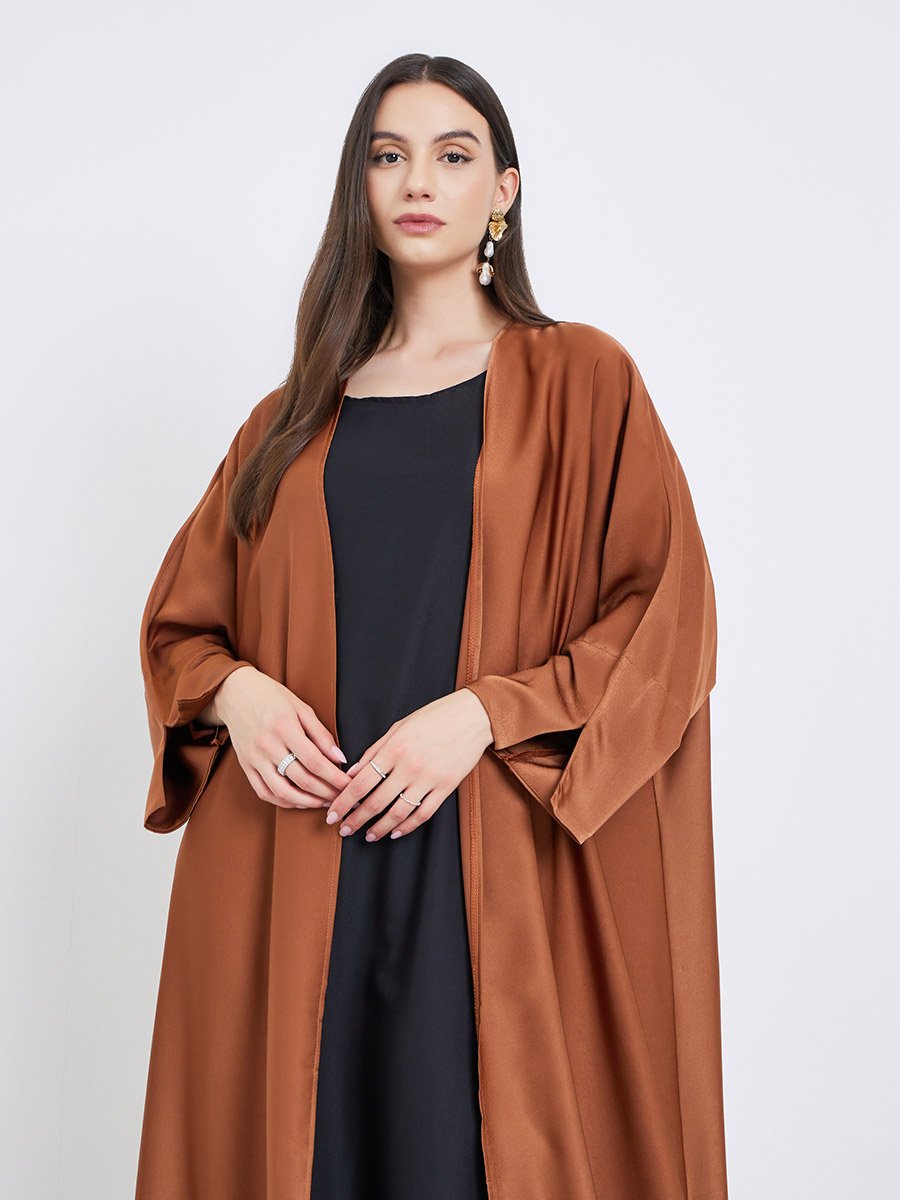 Solid Open Front Satin Abaya