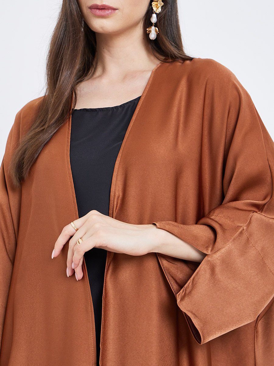 Solid Open Front Satin Abaya