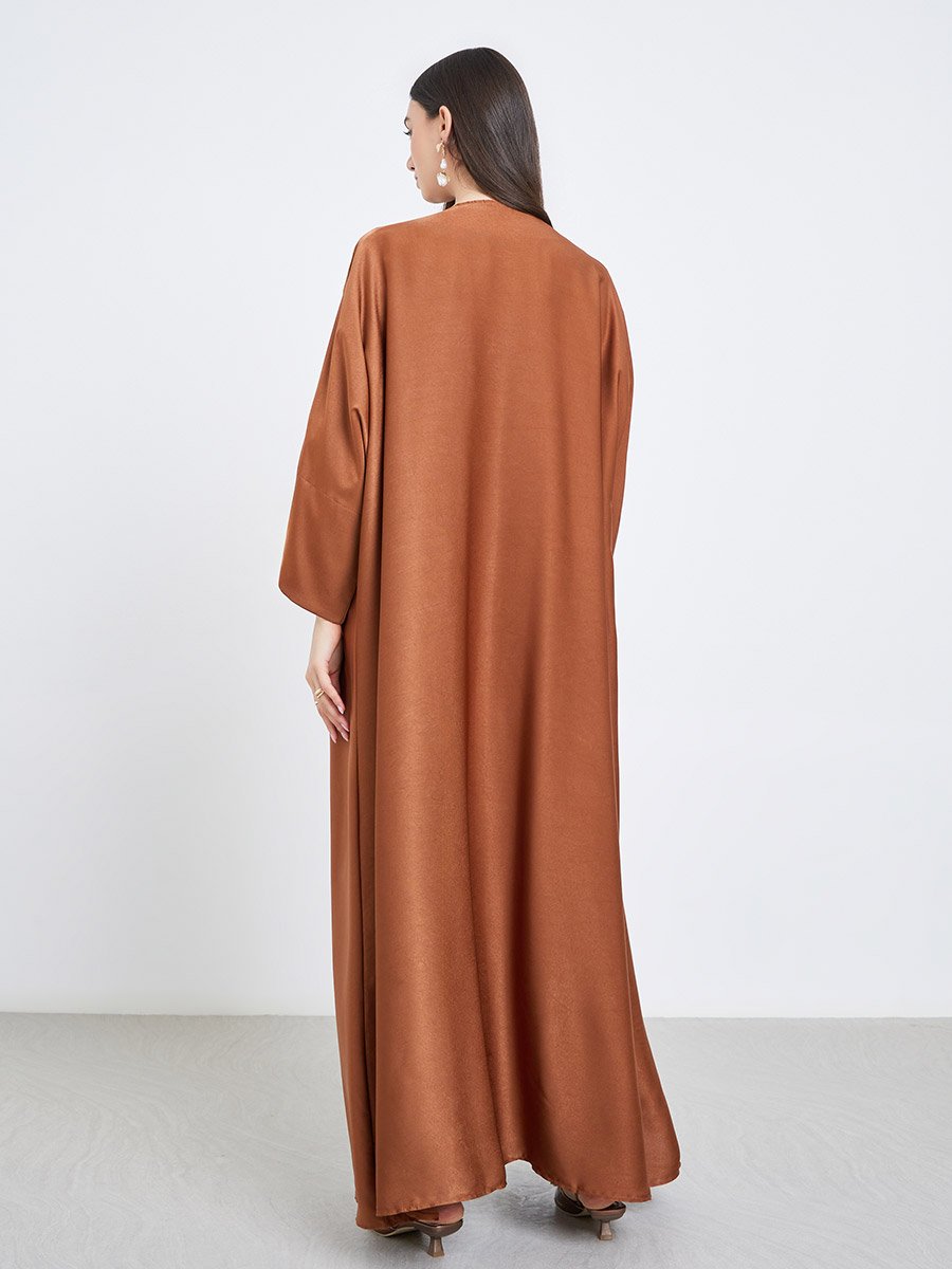 Solid Open Front Satin Abaya
