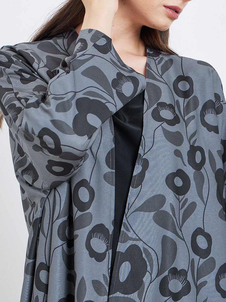 Floral Print Open Front Abaya