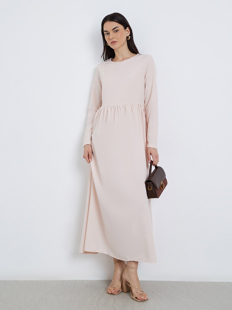 Elegant Pink Maxi Dress with Long Sleeves For Women at UAE | Styli